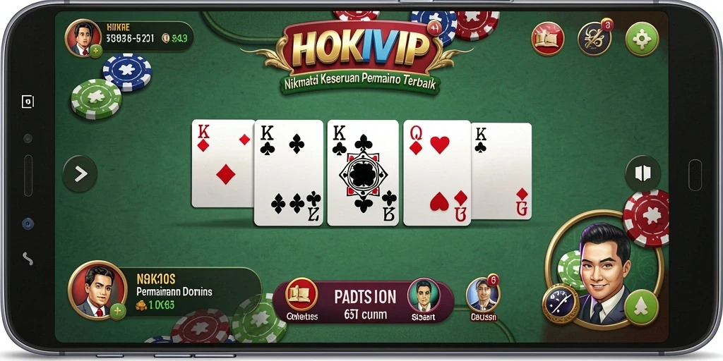 Tampilan gameplay HOKIVIP dengan pemain yang bersaing di meja domino.
