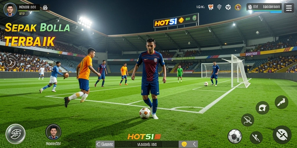 Screenshot permainan HOT51 menampilkan aksi sepak bola yang mendebarkan.