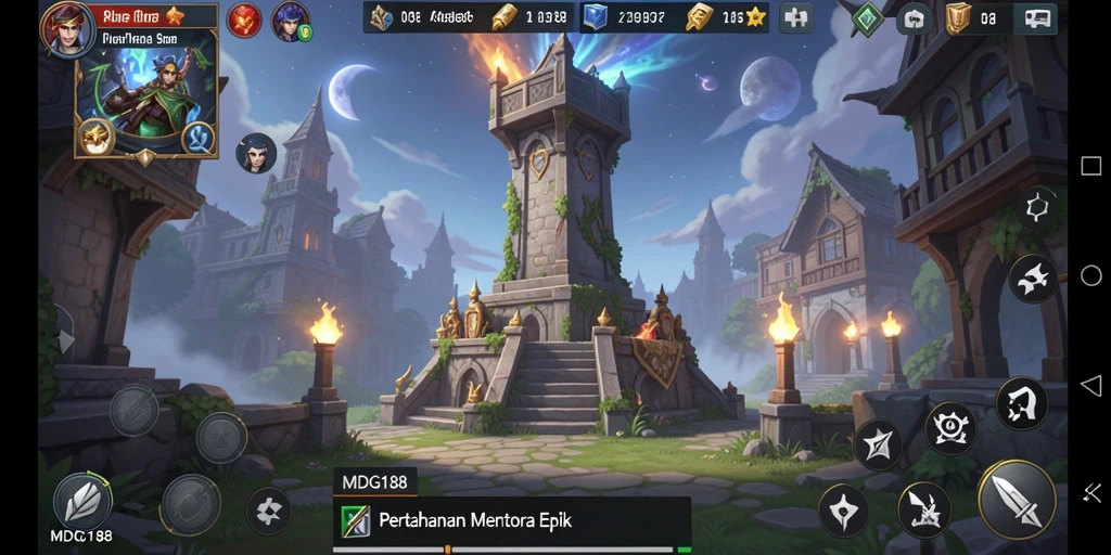 Tampilan gameplay MDG188 yang epik dalam pertahanan menara.