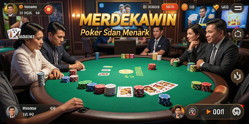 Tampilan atraktif dan gameplay poker yang mendebarkan di MERDEKAWIN.