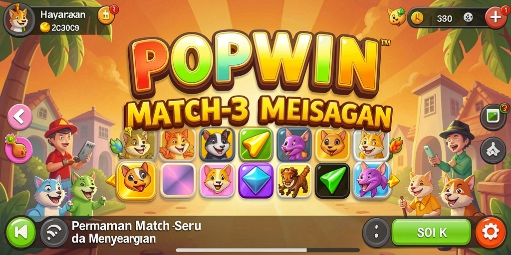 Tampilan gameplay seru dari POPWIN dengan elemen match-3.