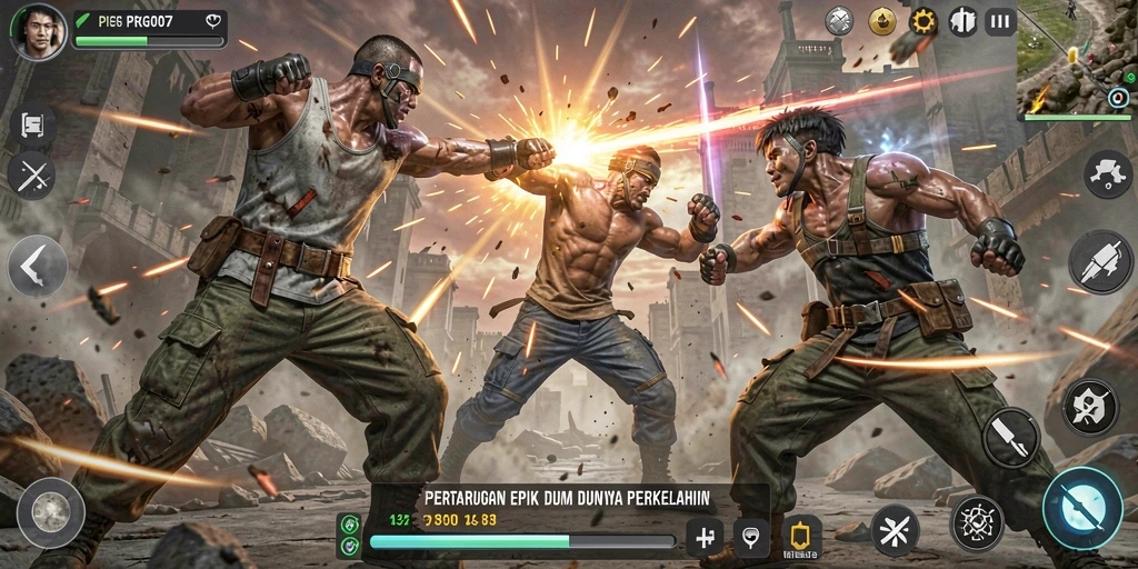 Screenshot gameplay PRG007 menampilkan pertarungan seru antar karakter.