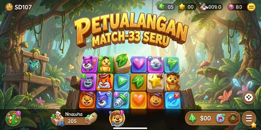 Tampilan gameplay SD107 dengan tantangan Match-3 yang memukau.